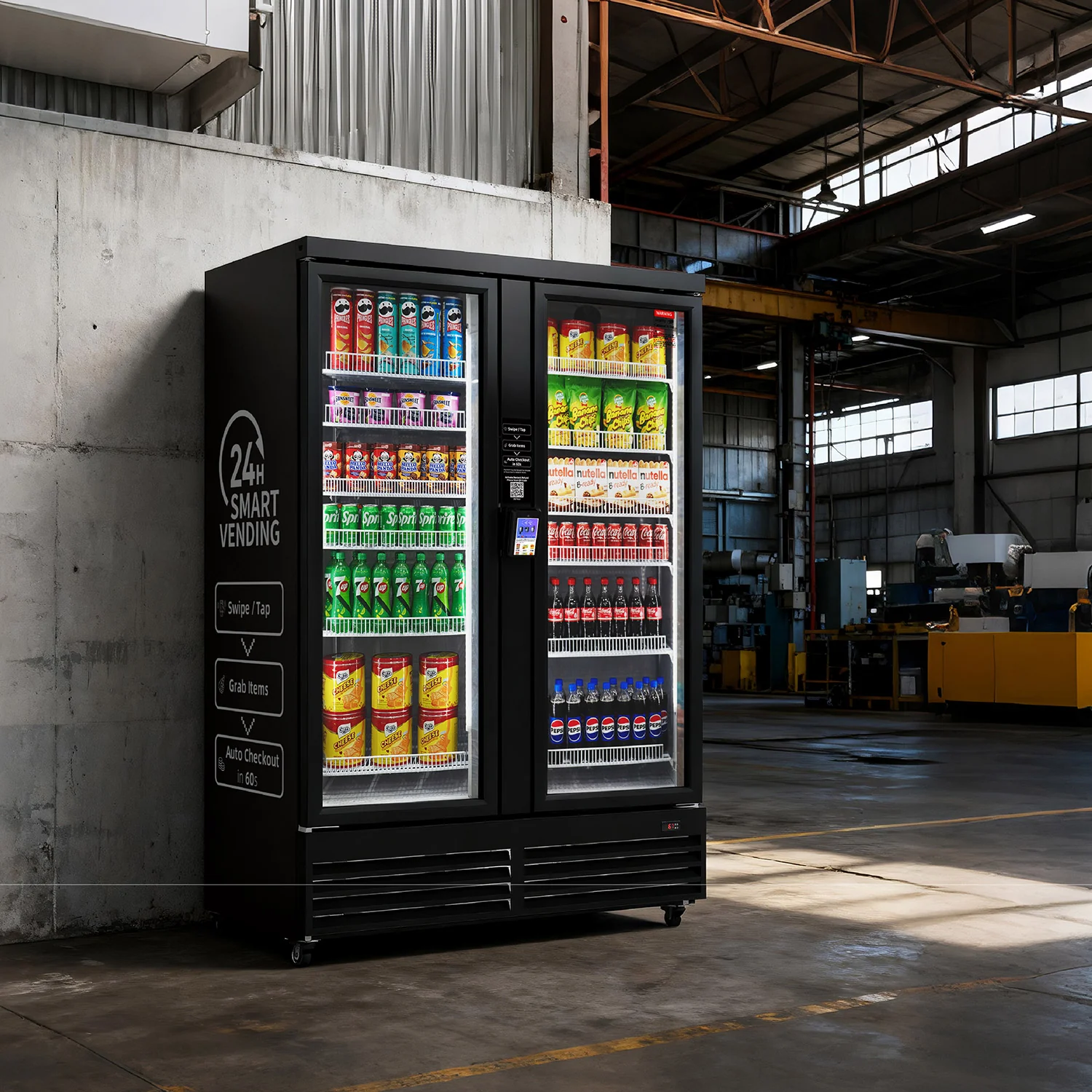 HAHA AI Vending Ultra 1200 double door flagship smart cooler in a high-volume location